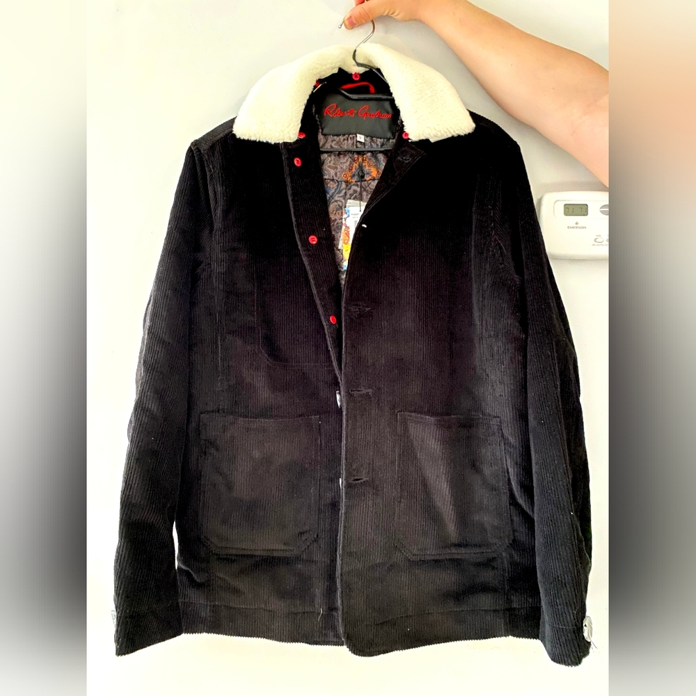 Robert Graham Black Corduroy Jacket with White Collar